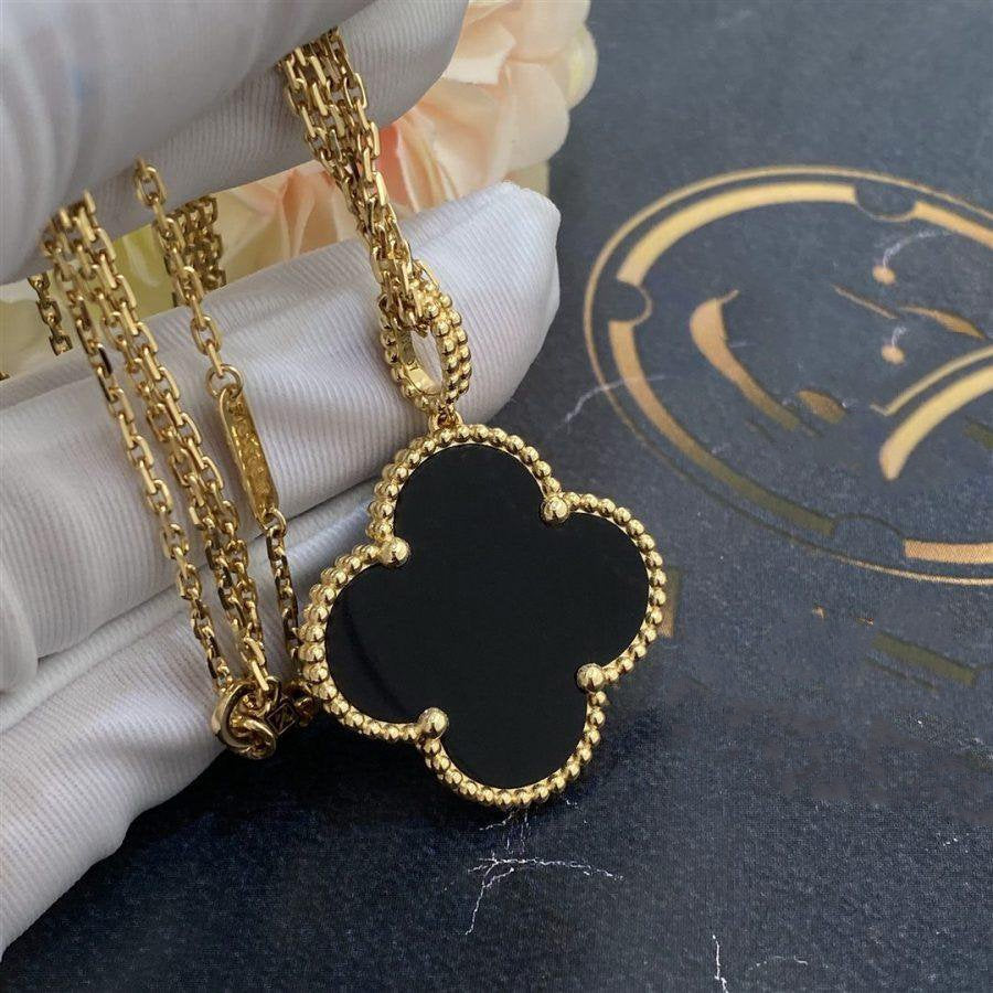 [Raffine] COLLAR DE TRÉBOL GRANDE DE ÓNIX ORO DE 25 MM