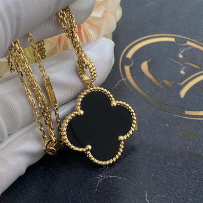 [Raffine] COLLAR DE TRÉBOL GRANDE DE ÓNIX ORO DE 25 MM