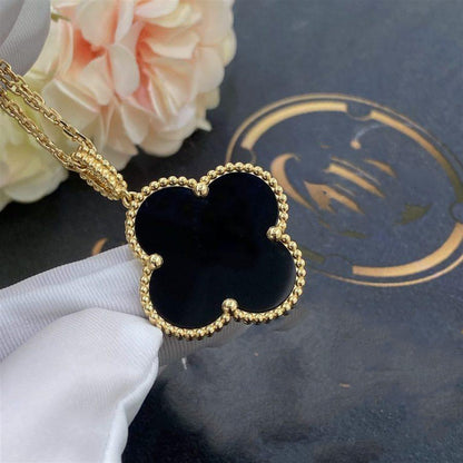 [Raffine] COLLAR DE TRÉBOL GRANDE DE ÓNIX ORO DE 25 MM
