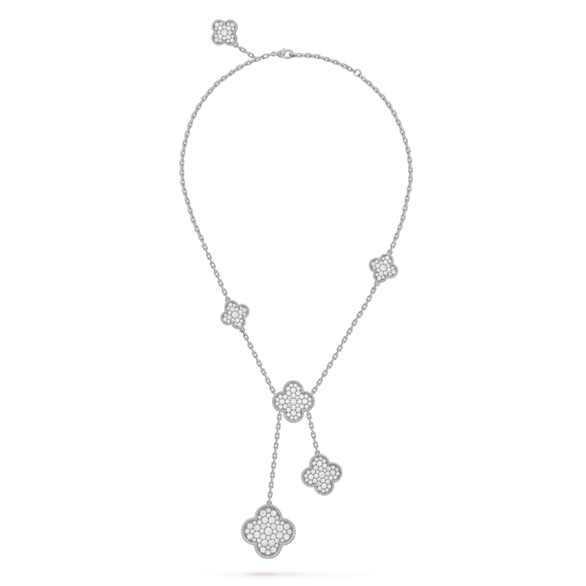 [Raffine] COLLAR DE PLATA Y DIAMANTES CON 5 MOTIVOS DE TRÉBOL