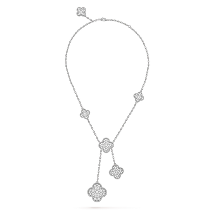 [Raffine] COLLAR DE PLATA Y DIAMANTES CON 5 MOTIVOS DE TRÉBOL