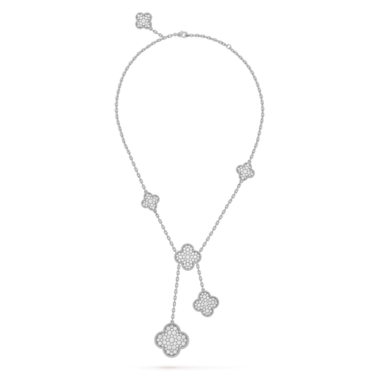 [Raffine] COLLAR DE PLATA Y DIAMANTES CON 5 MOTIVOS DE TRÉBOL