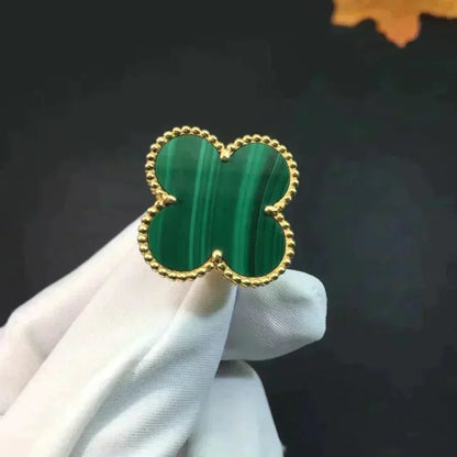 [Raffine] ANILLO DE MALAQUITA CON TRÉBOL