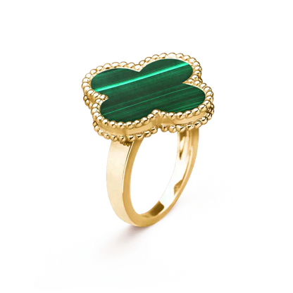 [Raffine] ANILLO DE MALAQUITA CON TRÉBOL