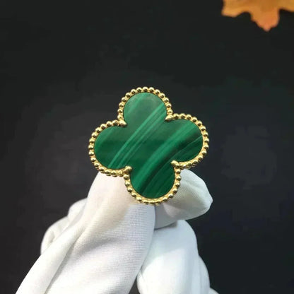 [Raffine] ANILLO DE MALAQUITA CON TRÉBOL