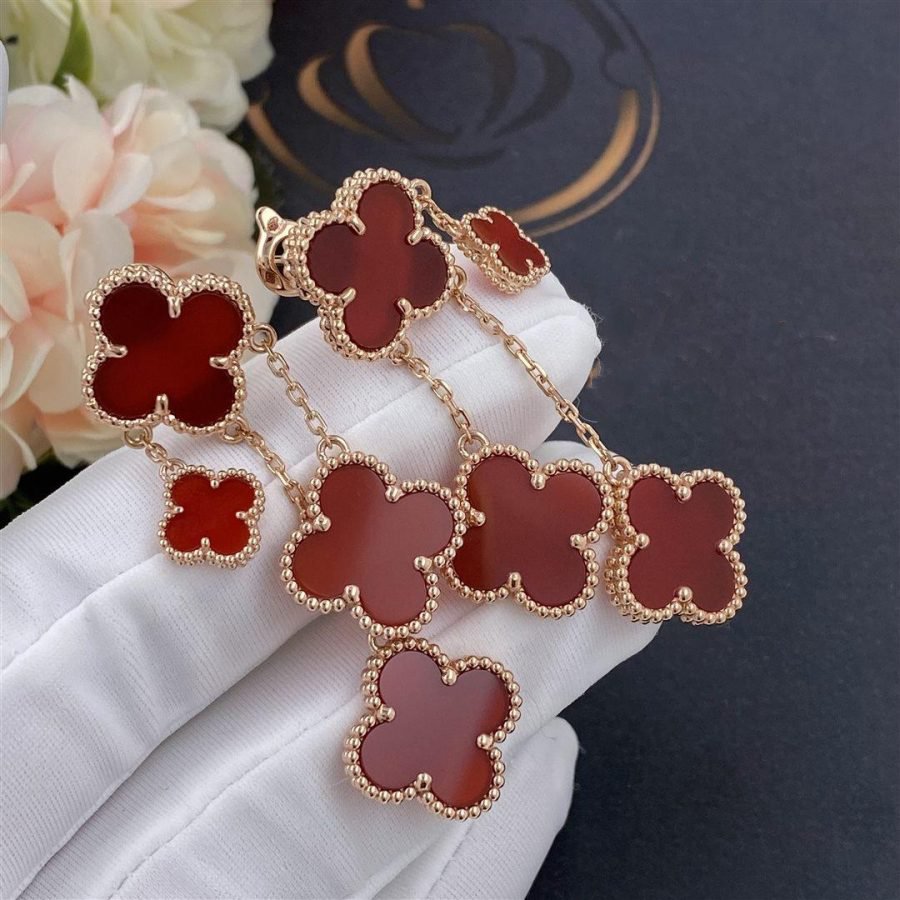 [Raffine]CLOVER EARRINGS CARNELIAN 4 MOTIFS PINK GOLD