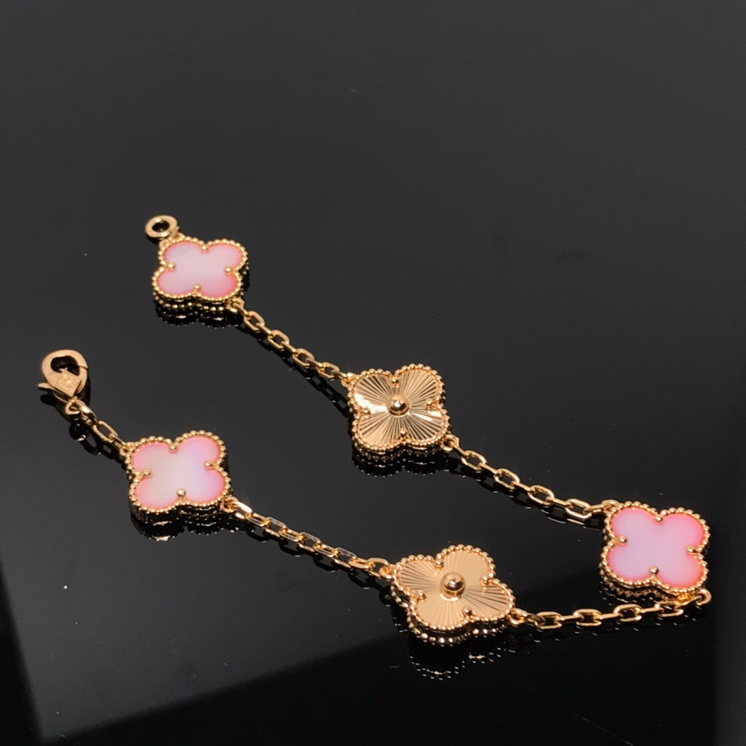 [Raffine]CLOVER BRACELET 5 MOTIF PINK AND PINK GOLD