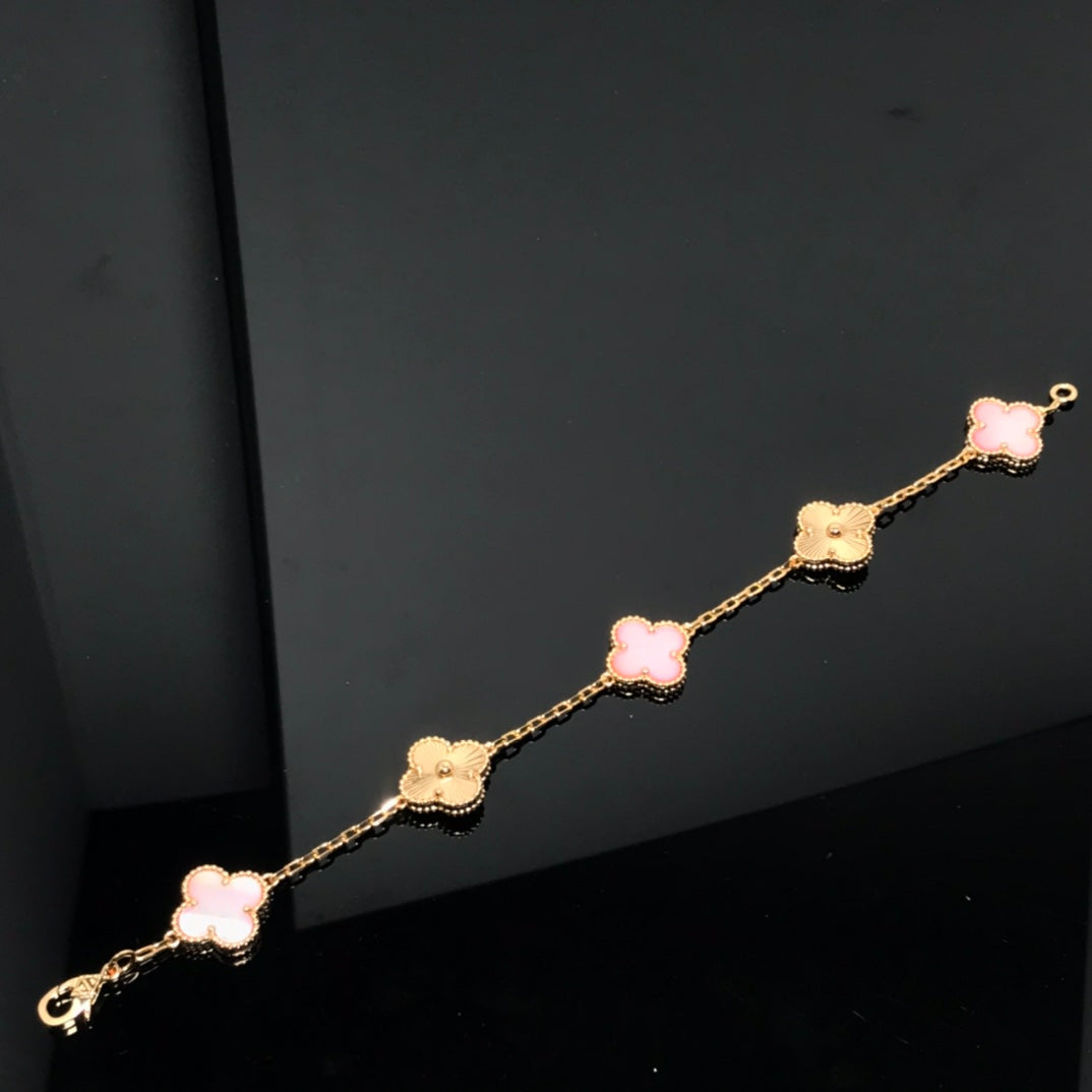 [Raffine]CLOVER BRACELET 5 MOTIF PINK AND PINK GOLD