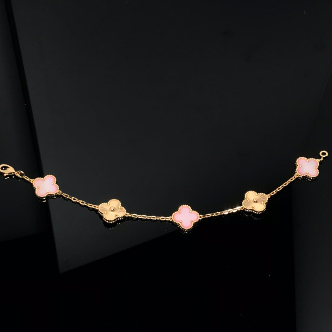 [Raffine]CLOVER BRACELET 5 MOTIF PINK AND PINK GOLD