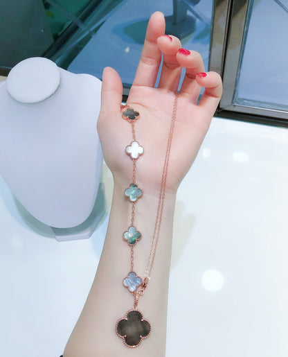 [Raffine]PULSERA COMBINADA 5 MOTIVOS Y COLLAR DARK MOP ORO ROSA