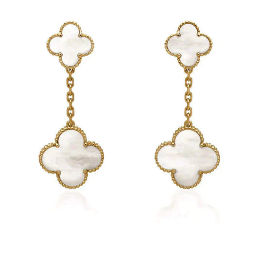[Raffine]CLOVER 2 MOTIF WHITE MOP EARRINGS