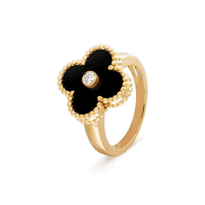 [Raffine]CLOVER ONYX RING GOLD DIAMOND