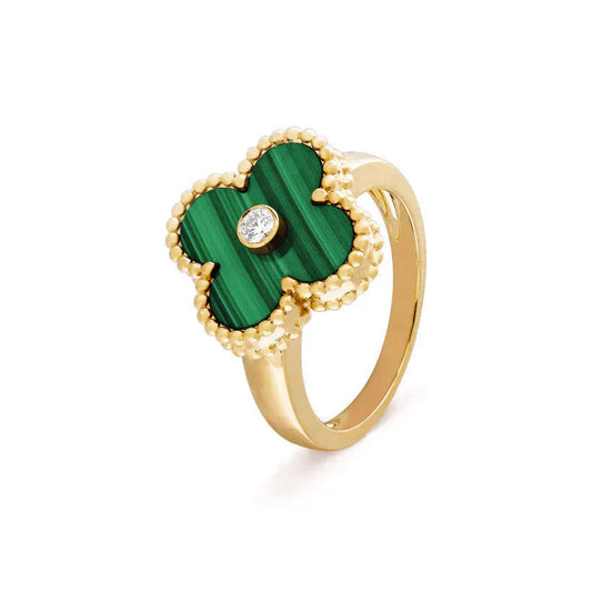 [Raffine]CLOVER MALACHITE RING GOLD DIAMOND