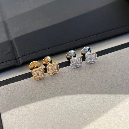 [Raffine]CLOVER MINI DIAMOND STUD EARRINGS