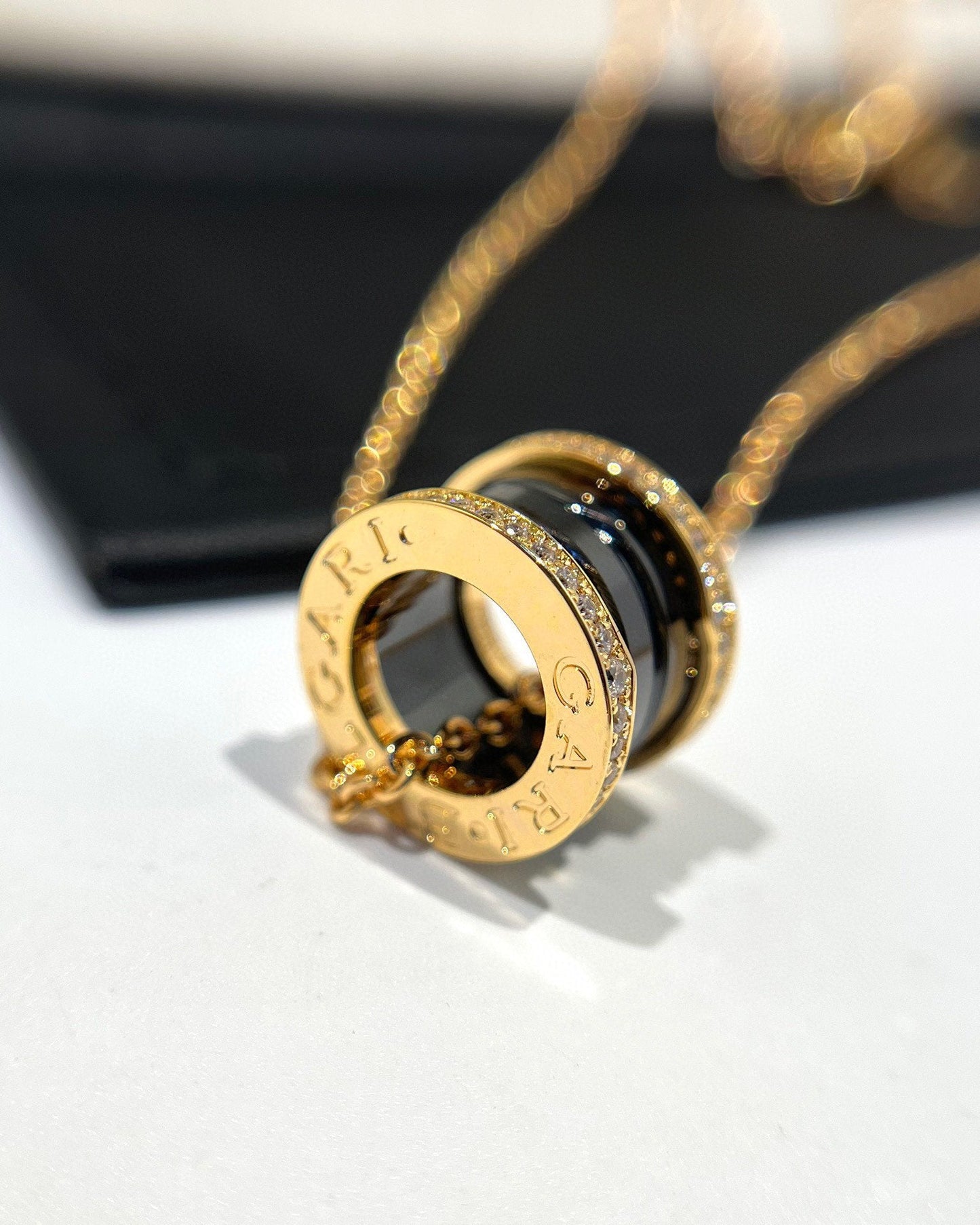 [Raffine]ZERO 1 BLACK CERAMIC DIAMOND PINK GOLD NECKLACE