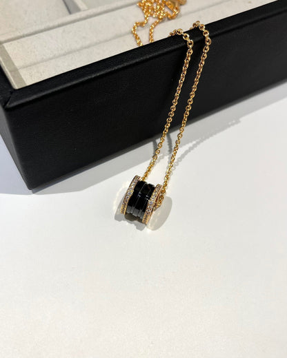 [Raffine]ZERO 1 BLACK CERAMIC DIAMOND PINK GOLD NECKLACE