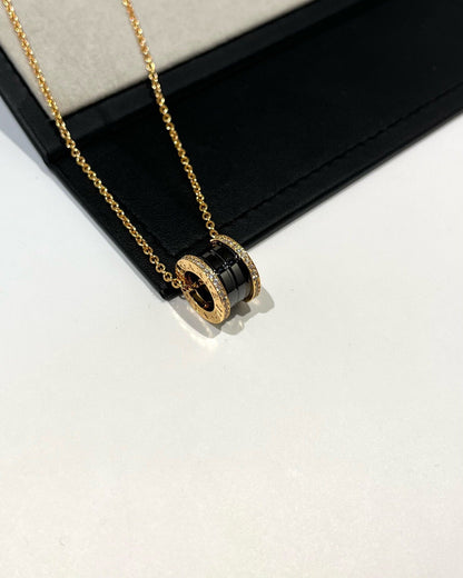 [Raffine]ZERO 1 BLACK CERAMIC DIAMOND PINK GOLD NECKLACE