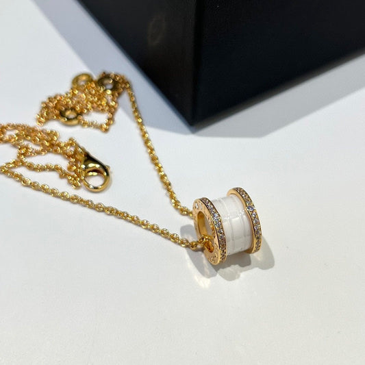 [Raffine]ZERO 1 WHITE CERAMIC DIAMOND PINK GOLD NECKLACE