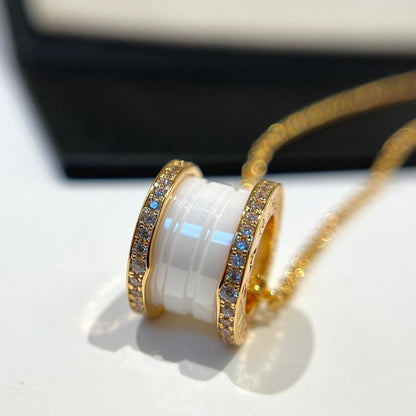 [Raffine]ZERO 1 WHITE CERAMIC DIAMOND PINK GOLD NECKLACE