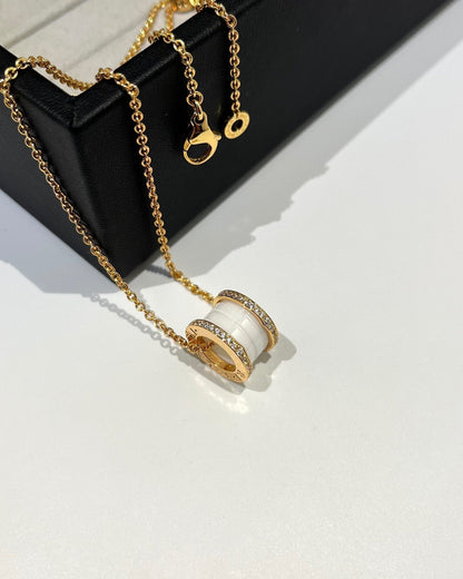 [Raffine]ZERO 1 WHITE CERAMIC DIAMOND PINK GOLD NECKLACE